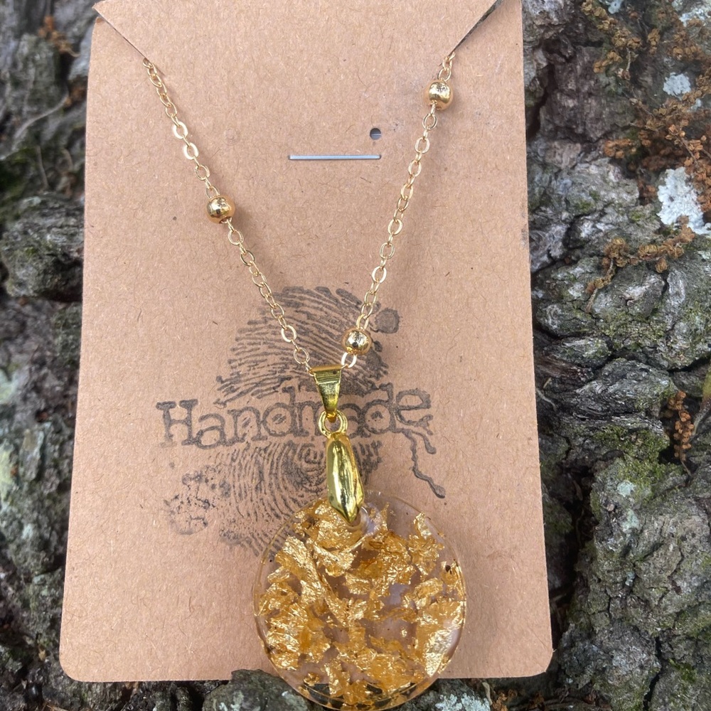 Round Gold flake necklace pendant necklace